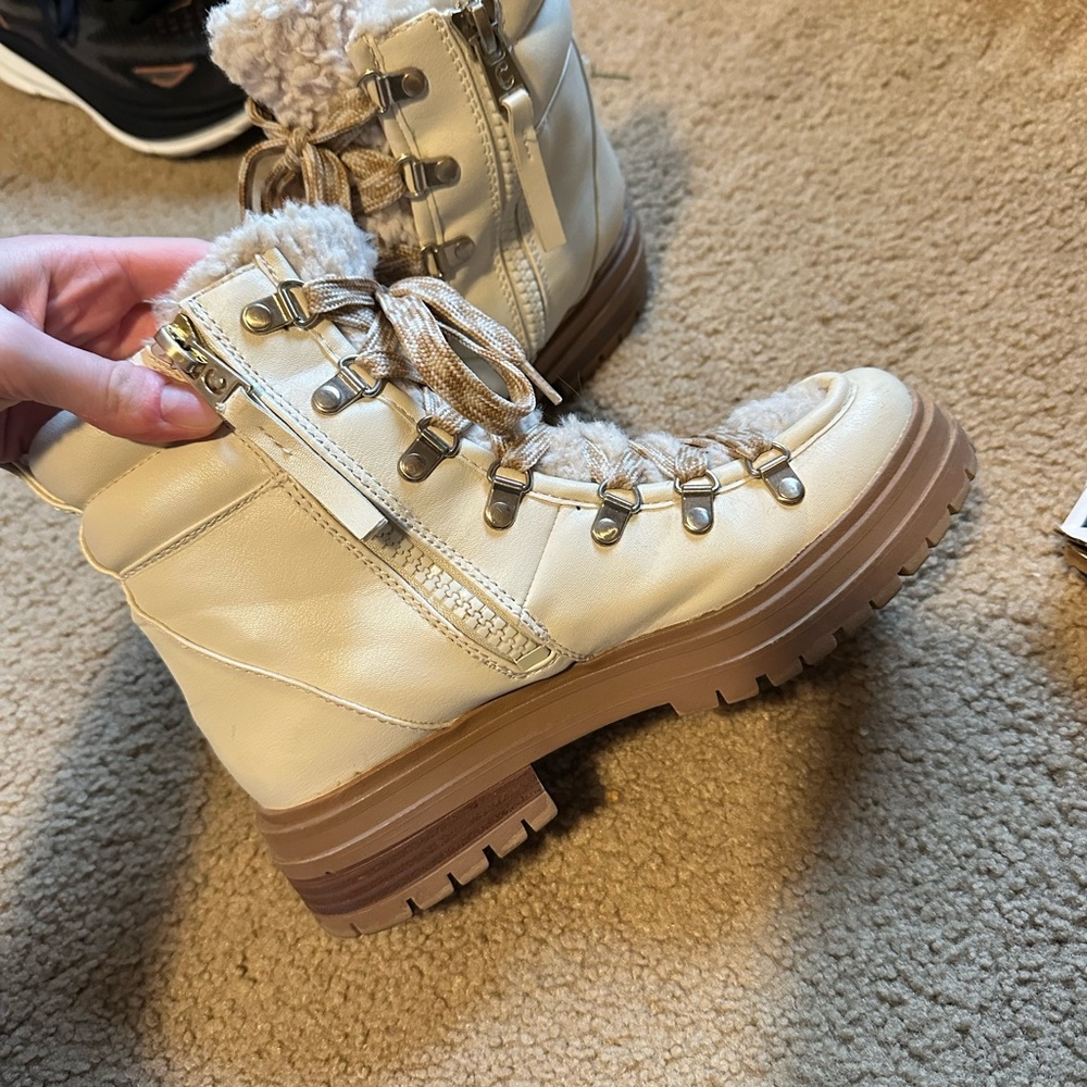 Circus by Sam Edelman Cream Lace Up Boots